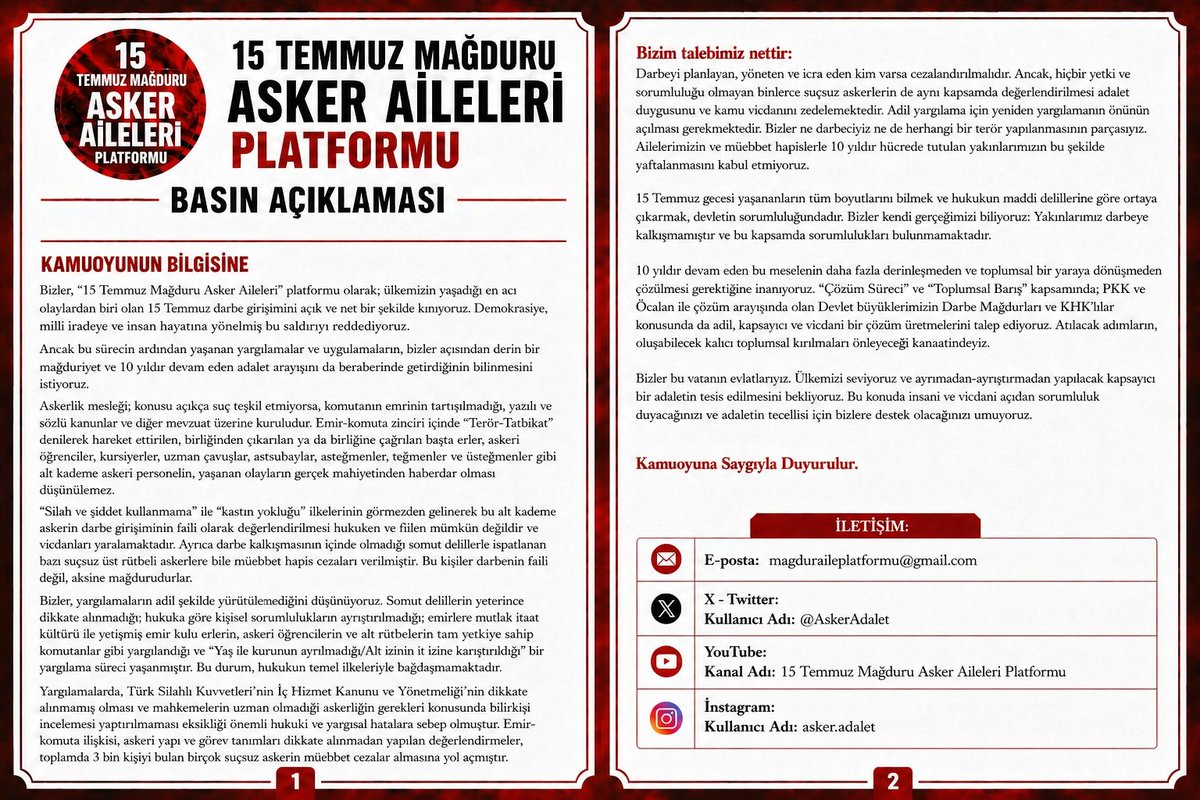 hamzaakarr28's tweet photo. @albayrak_kemal Koca koca komutanların bile bilemediği darbeyi bizim çocuklarımız nasıl bilsin çocuklarımız tuzağa çekilmiş adil yargılanma dan ağır cezalara çarptırıldılar PKK af kapsamına alınmalıdır https://t.co/TrvUvsTDOT
