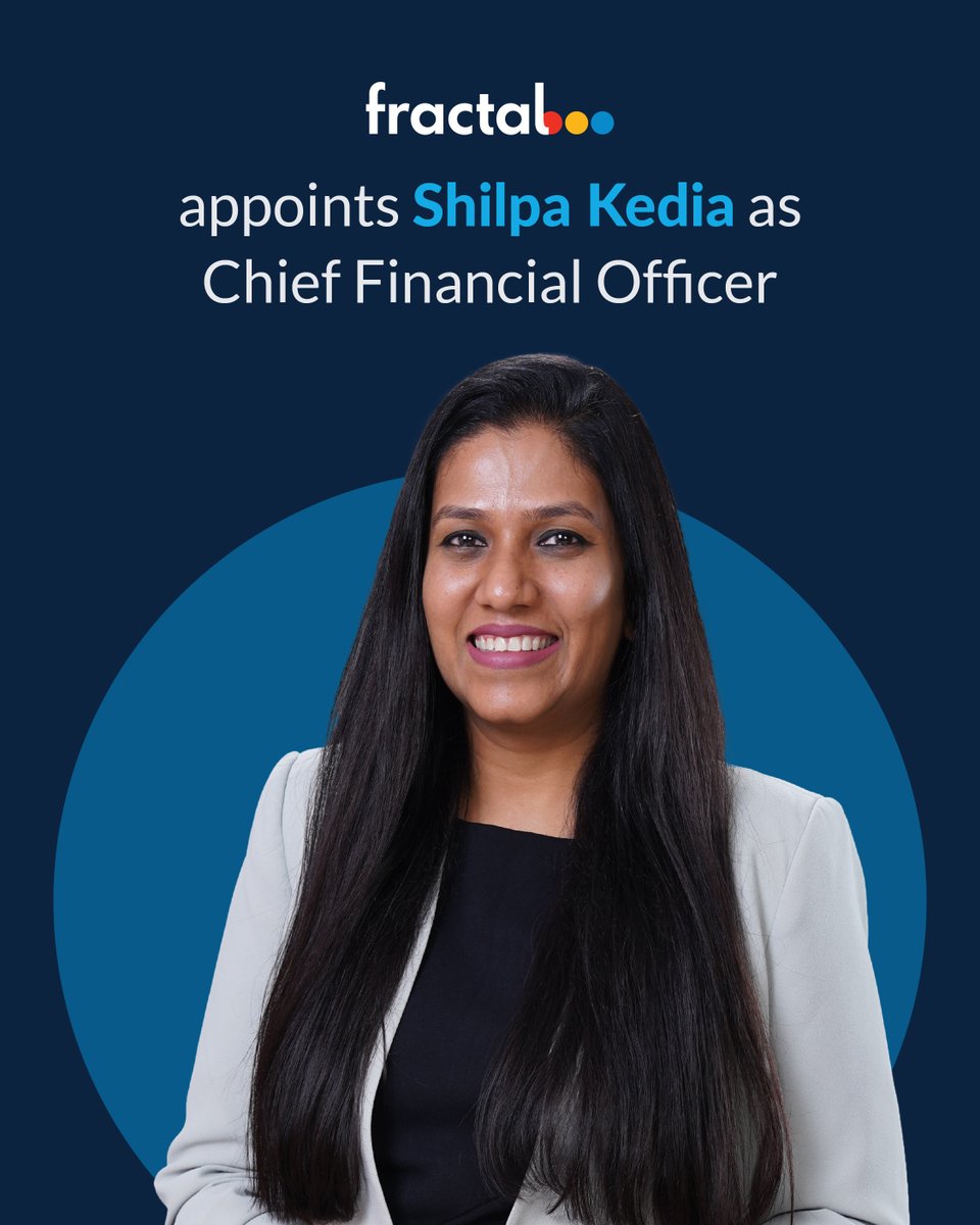 fractalai's tweet photo. We're pleased to announce Shilpa Kedia as Chief Financial Officer at Fractal, joining October 19, 2026. With two decades of proven financial leadership at leading multinational organizations, she'll drive our next phase of growth and value creation. Welcome, Shilpa!

https://t.co/RtAnvbeAVN