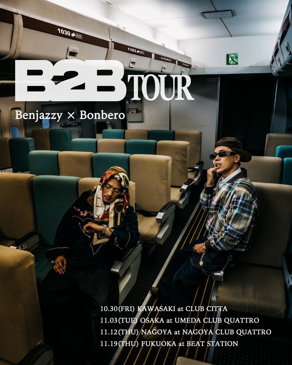 Benjazzy_gachi's tweet photo. 全国4都市にてB2B TOUR 開催決定!!
最速先着先行チケット
https://t.co/0q7bvF2sep

受付：8/31(月) 20:00〜
※予定枚数終了次第、受付終了

オールスタンディングチケット : ¥7500

2026年10月30日(金)
川崎 CLUB CITTA’ 

2026年11月3日(火祝)
大阪 UMEDA CLUB QUATTRO

2026年11月12日(木)
NAGOYA CLUB QUATTRO

2026年11月19日(木)
福岡 Beat Station