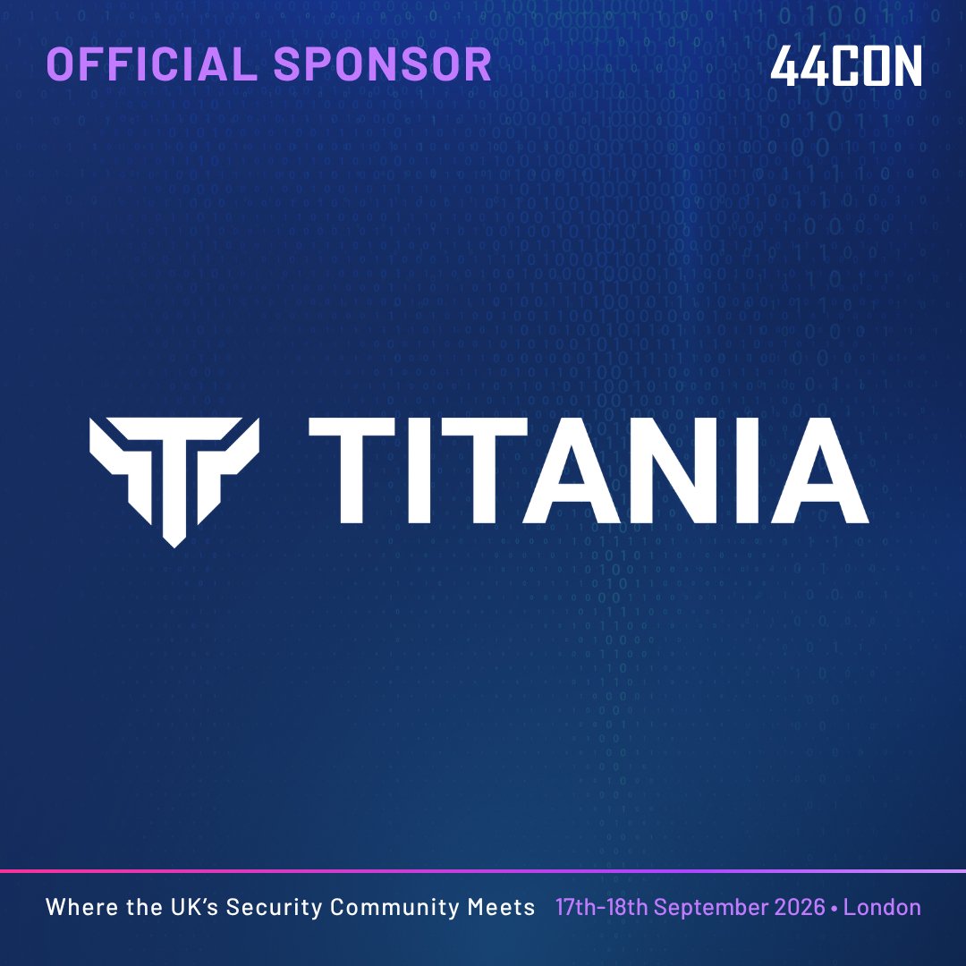 44CON's tweet photo. Titania joins #44CON26 as a sponsor.

Its Nipper solutions reveal hidden network exposure from device configs, no live scanning, no agents, no cloud, so even air-gapped networks stay testable:  
https://t.co/kbFasTCii9

17-18 Sept, Novotel London West / https://t.co/fMmM1b9GUT https://t.co/nKF2K0PHhE