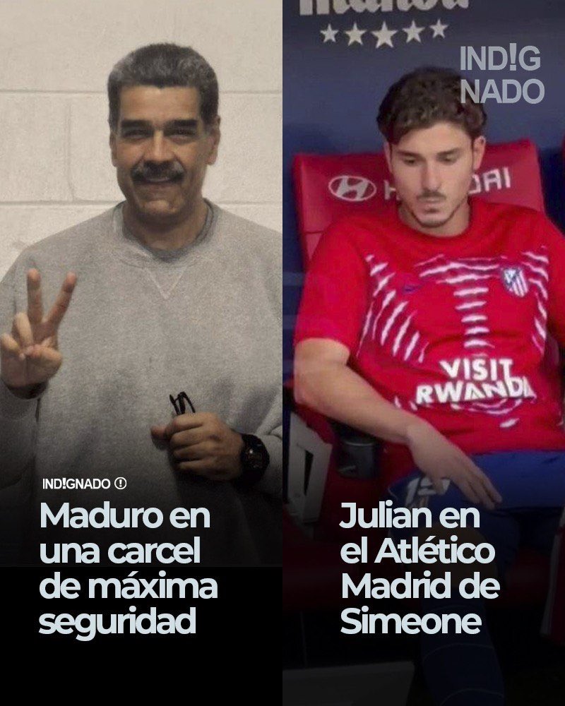 indignadoxd's tweet photo. Nicolás Maduro en una cárcel de máxima seguridad / Julián Álvarez en el Atlético de Madrid https://t.co/mlBj24Vmuo
