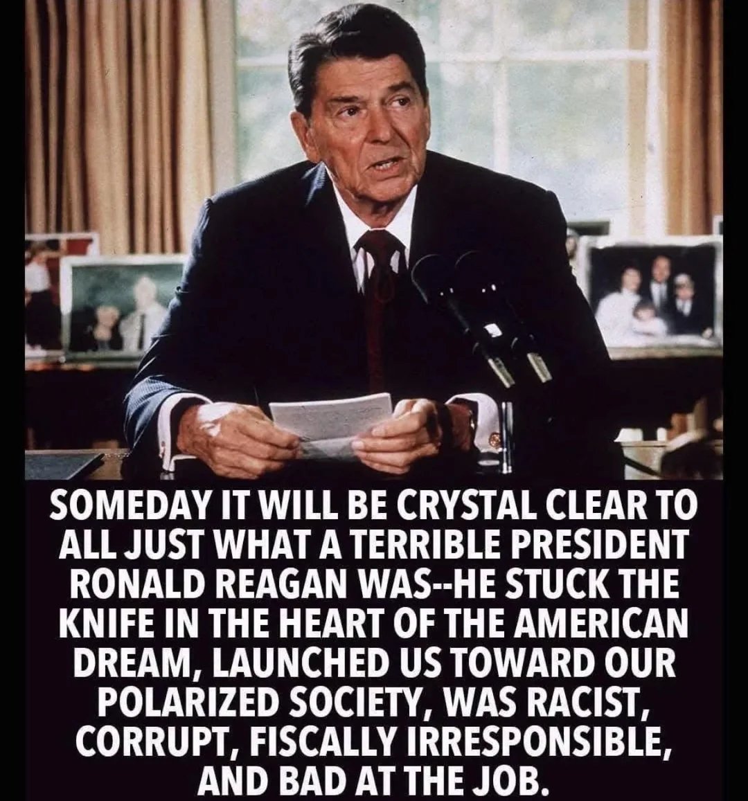 YourAnonNews's tweet photo. MAGA literally shows us how awful the entirety of republicanism is in the USA. That's why they'll never understand how shitty Reagan was and what he did to the citizens of the USA.  Republicans are simple minded creatures who do not have the capability of future foresight. https://t.co/kamgcvIfS9