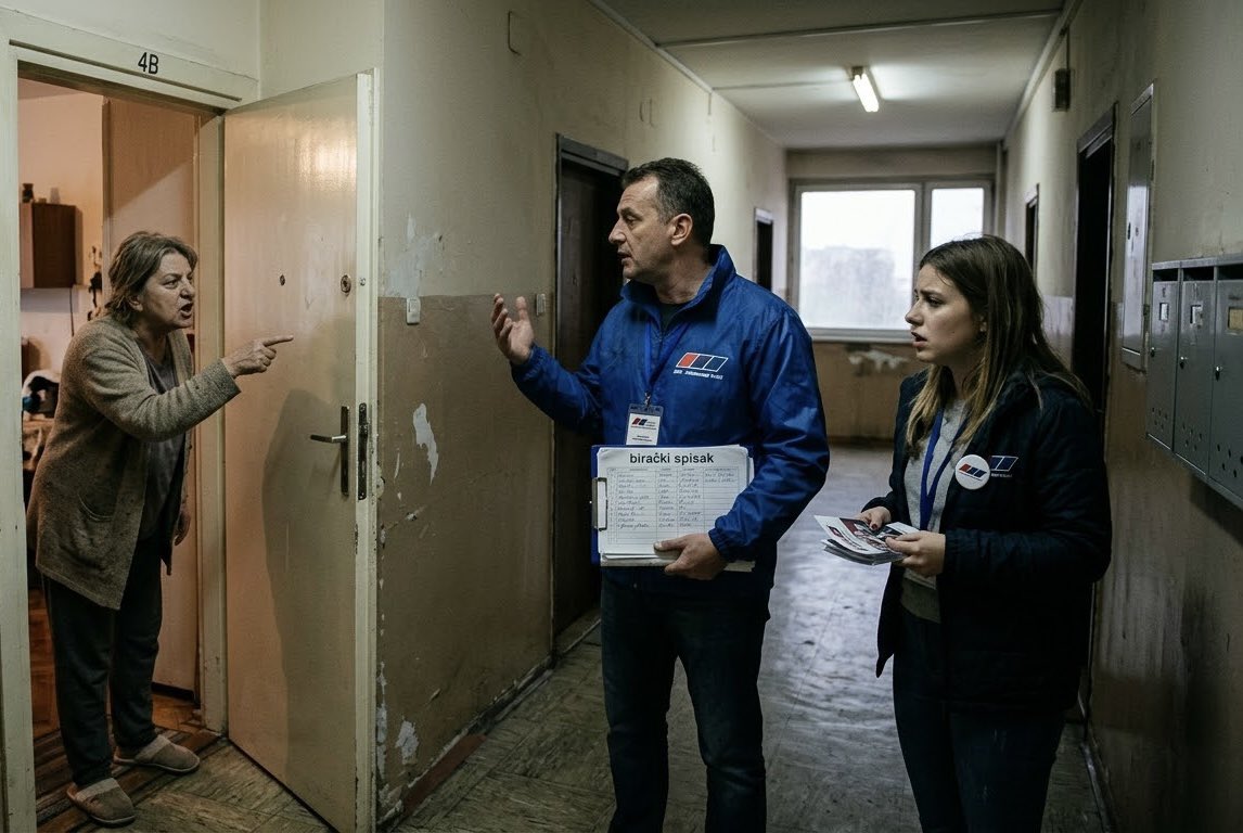mrcoslav's tweet photo. SNS aktivisti su krenuli ovih dana u obilazak zgrada u Nišu, noseći kopije biračkog spiska.

Ako vam zazvone na vrata sa spiskom, prvo ih pitajte odakle im vaše ime i podaci. Obično kažu da vas je neko prijavio kao siguran glas. Pogledajte da li je upisan i vaš JMBG. To je bitno!

Ako postoji, a vi nikad niste davali svoje podatke SNS, onda se ovde radi o krivičnom delu, neovlašćeno prikupljanje ličnih podataka građana. 

Pozovite policiju i pokušajte nenasilno da ograničite kretanje lica koje poseduje vaše lične podatke, do dolaska policije.

Bitno je da se spreči uklanjanje ili uništavanje spiska ličnih podataka koji poseduju. 

I naravno - zovite medije, predstavnike opozicije i/ili studentskog pokreta, kako bi se sve dokumentovalo za OSCE/ODIHR posmatrače.