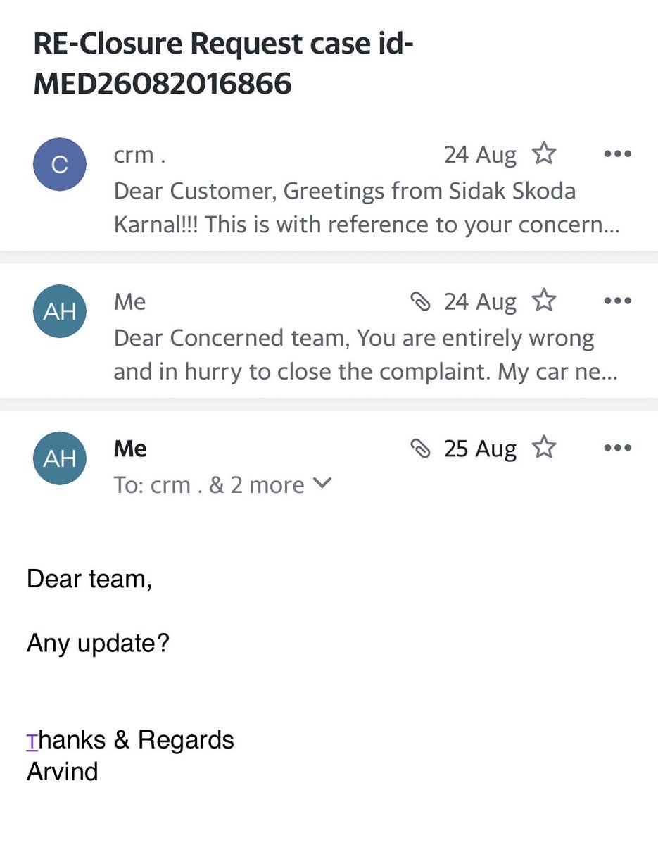 Arvindcyberboy's tweet photo. @SkodaIndia @SkodaIndia @volkswagenindia @VWGroup @HyundaiIndia 6 days have passed &amp; there no response from your team!! Pathetic service from Skoda India &amp; @SidakBLCAuto @sidakandblc https://t.co/J45OR5HpIz