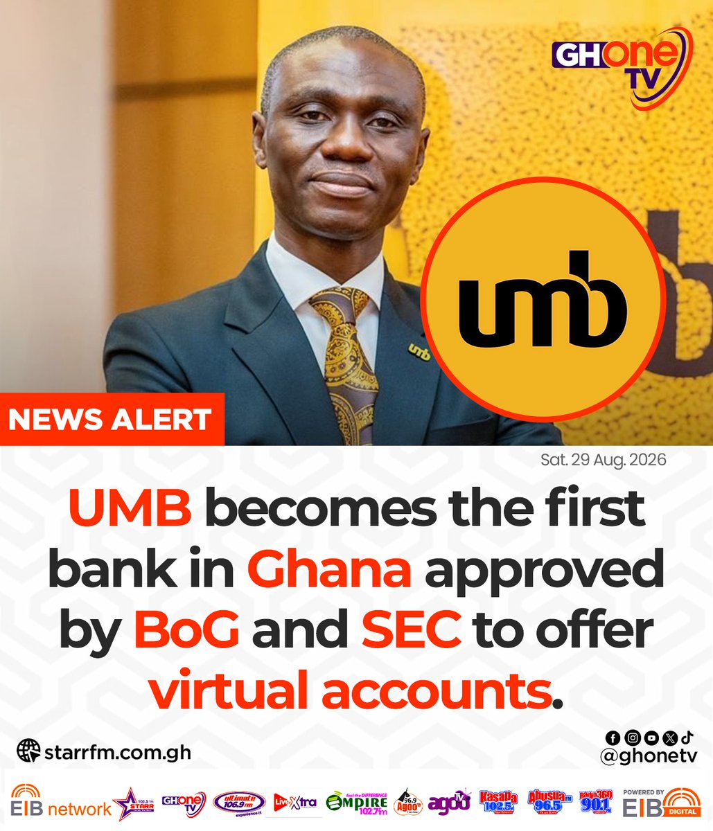 myumbbank's tweet photo. We are pleased to announce that we have become the first bank in Ghana approved by the Bank of Ghana (BoG) and the Securities and Exchange Commission (SEC) to offer Virtual Accounts.
Read more here : https://t.co/NWlWGWFh0y
#UMB – Proudly Serving Ghana With Speed Since 1972. https://t.co/FKJtL3l0Fr