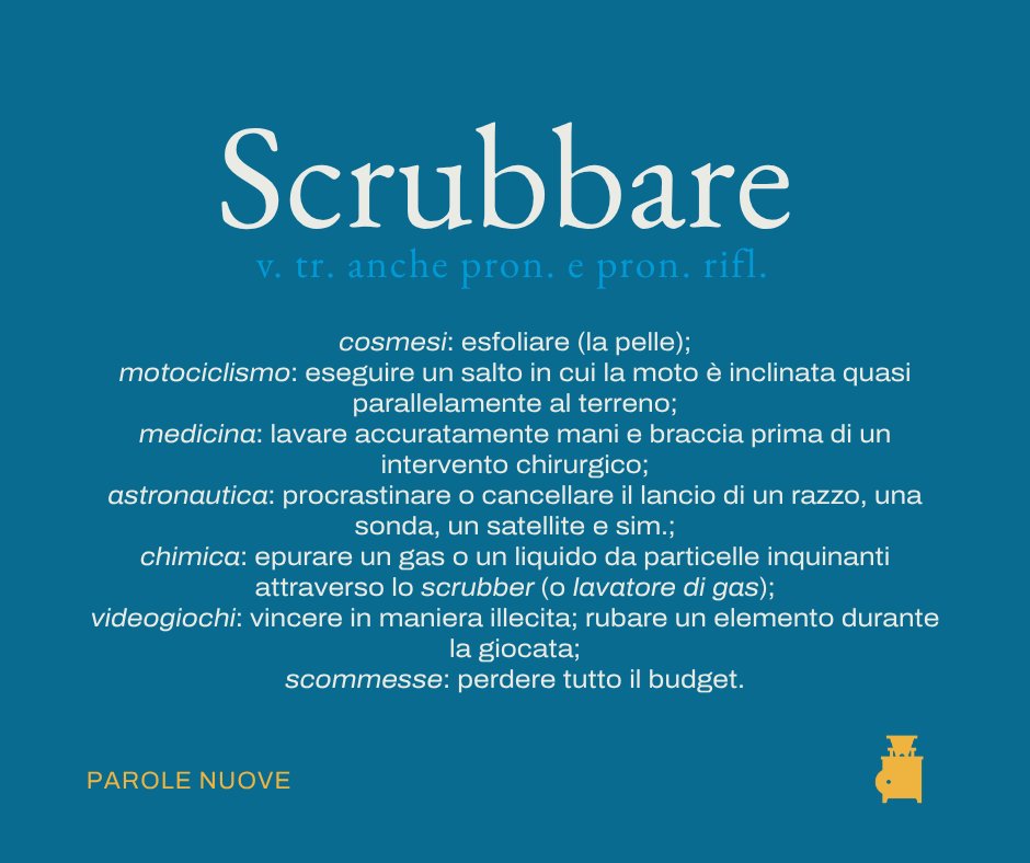 AccademiaCrusca's tweet photo. #ParoleNuove SCRUBBARE
🌐Potete leggere la scheda di Miriam Di Carlo nella sezione Parole Nuove del nostro sito: https://t.co/Hk1Y0bG0ad https://t.co/TKg8hzXVHA