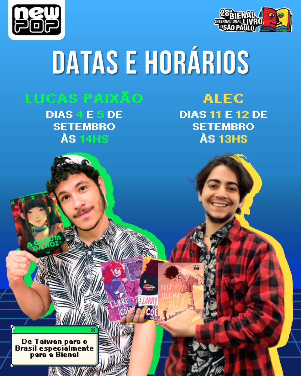 editoranewpop's tweet photo. 📌 A dinâmica de retirada das senhas é diferente para cada autor, então confira atentamente as regras no post para se organizar e garantir sua participação.

⚠ A quantidade de senhas é limitada e está sujeita à disponibilidade. As senhas são válidas exclusivamente para o dia da respectiva sessão.

📍 Estaremos no estande K70!
Nos vemos na Bienal! 📚

#newpopnabienal #bienaldolivro #bienaldolivrosp #bienal2026 #alec #lucaspaixao