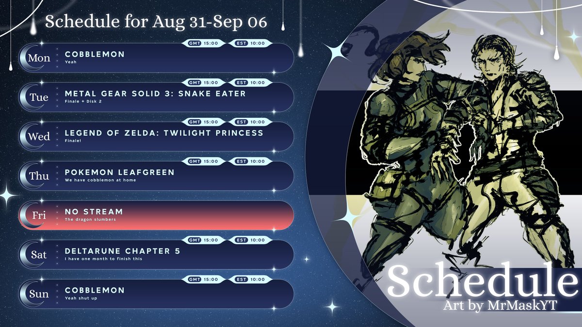 Loon_Moon_'s tweet photo. This week's schedule!

Yes I'm obsessed. Yes I have sunk 23 hours into cobblemon. No I will not be stopping https://t.co/dxp9hcWf4i