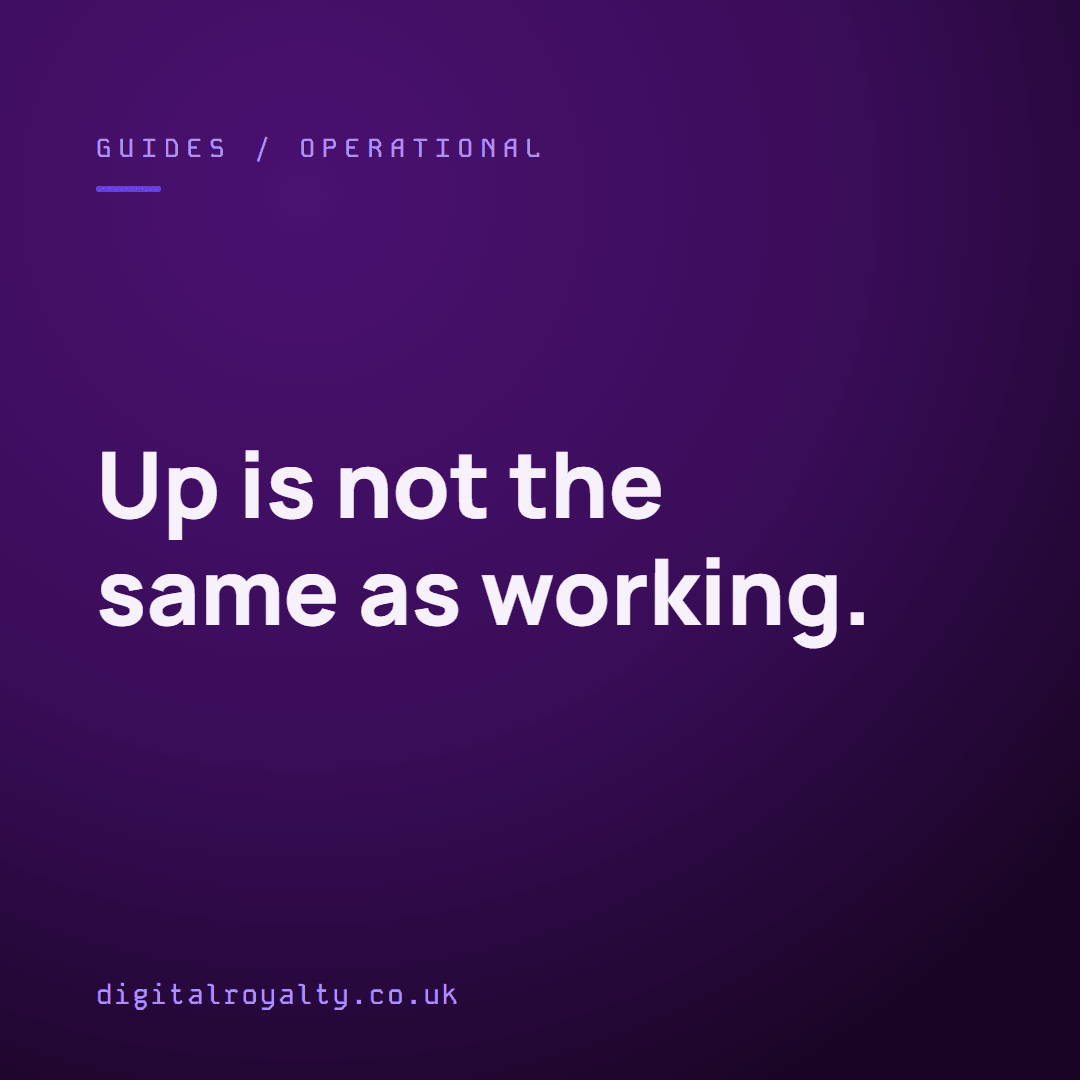 digitalxroyalty's tweet photo. A green uptime check is the most reassuring lie your software can tell you.

https://t.co/0U5FHRukXU https://t.co/Y3zzO0pejP
