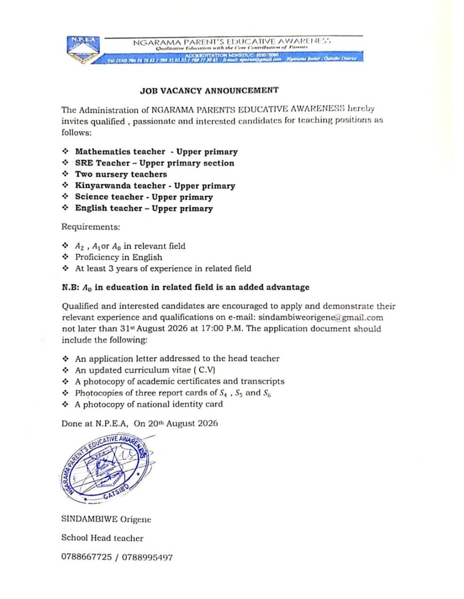 JobsConnectRw's tweet photo. Akandi kazi karabonetse
---------------------------------------
Deadline 31-08-2026
We are #JobsconnectRwanda https://t.co/6WQiHeRyIA