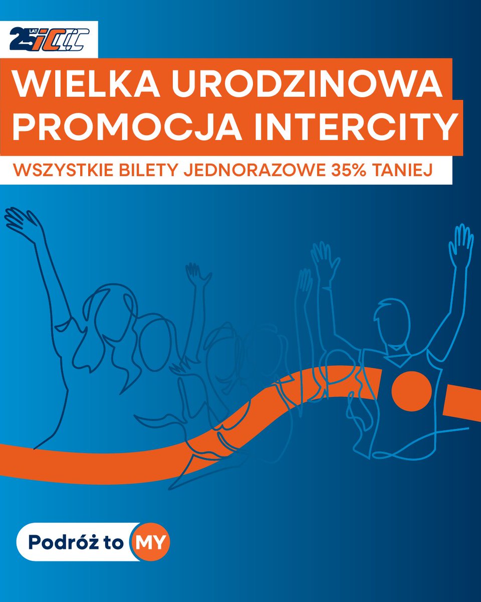PKPIntercityPDP's tweet photo. 🎂 URODZINOWA PROMOCJA PKP INTERCITY

🔥 Bilety na wrzesień i październik tańsze minimum o 35%. Już od jutra, 1 września, rusza nasza urodzinowa promocja. Tylko 1–3 września kupicie bilety na krajowe połączenia w niższych cenach.

Bilety będą dostępne https://t.co/eaweV8DaYS. na https://t.co/EIBJjnji3q, w aplikacji PKP Intercity oraz w kasach biletowych.

Świętujcie z nami 25. urodziny – najlepiej w podróży💙🚆
@J_Malinowski @DariuszKlimczak @PiotrMalepszak @MI_GOV_PL