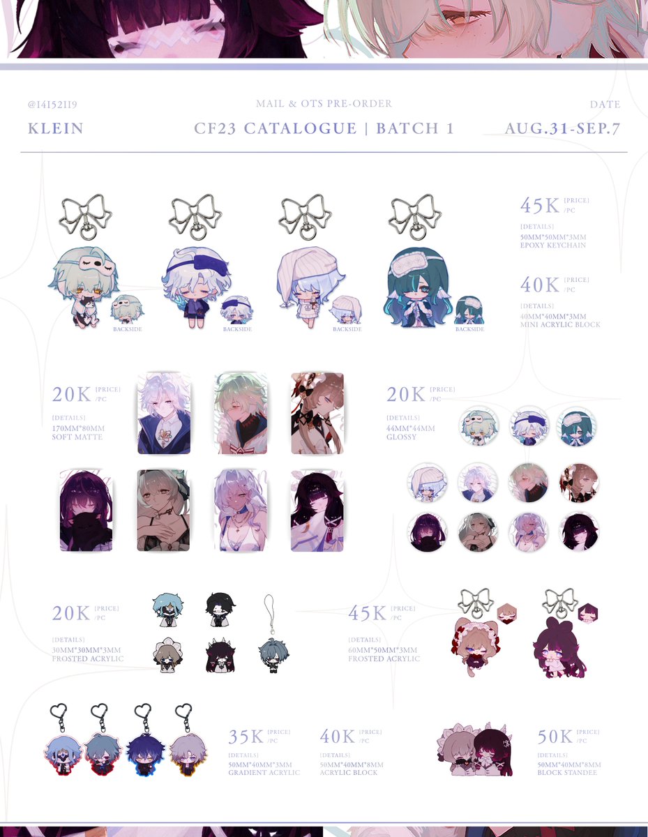 I4I52II9's tweet photo. 💙🔄 appreciated

꒰ #cf23 pre-order open ꒱

🌃 close 6 september
🕊️ mail + pick-up both days
🌊 GOs pls dm

💤 hsr, genshin (sandbina, stell4r)
🐏 https://t.co/cBvRluuEE1

#cf23catalogue #comifuro23 https://t.co/0x9SohgdAc