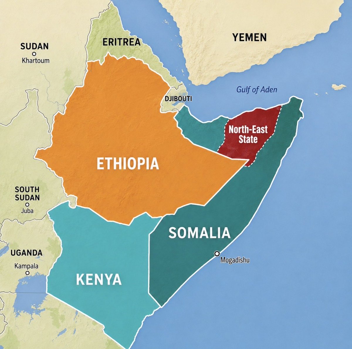 RealAbyan's tweet photo. 🚨 NORTH-EAST STATE OF SOMALIA 🇸🇴 IS BECOMING IMPOSSIBLE TO IGNORE.

Sitting at the crossroads of the Gulf of Aden, Red Sea and Bab el-Mandeb, North-East State is emerging as a strategic gateway between Africa and the Gulf.

Its advantages are significant:

- Maritime & regional security
- Ports, trade & logistics
- Critical minerals & investment
- Strategic diplomacy

With deeper engagement from Saudi Arabia 🇸🇦, the United States 🇺🇸, China 🇨🇳 and Western partners, North-East State could become a major pillar of the emerging Red Sea security and economic architecture.

The geography is already strategic.

Now comes the competition to shape its future. 🇸🇴