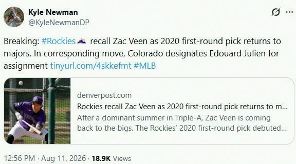 ElizabethGt4dk's tweet photo. Per Denver Post: Zac Veen getting called up
#HomeRun #LinglingXEucerinMalaysia https://t.co/tiGrZibGjh