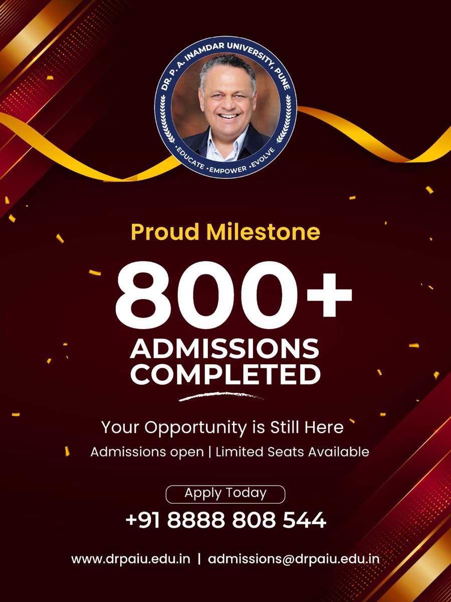 VEDA_PUNE's tweet photo. 800 + Admissions. One Vision. Countless Dreams…!
Thank you to every student, parent, faculty member, staff member & well-wisher who has been a part of this remarkable journey.
Admissions Open. Call: 8888808544
#milestone #drpaiu #azamcampus #pune #800plusadmissions https://t.co/Mwwx4tLt7T