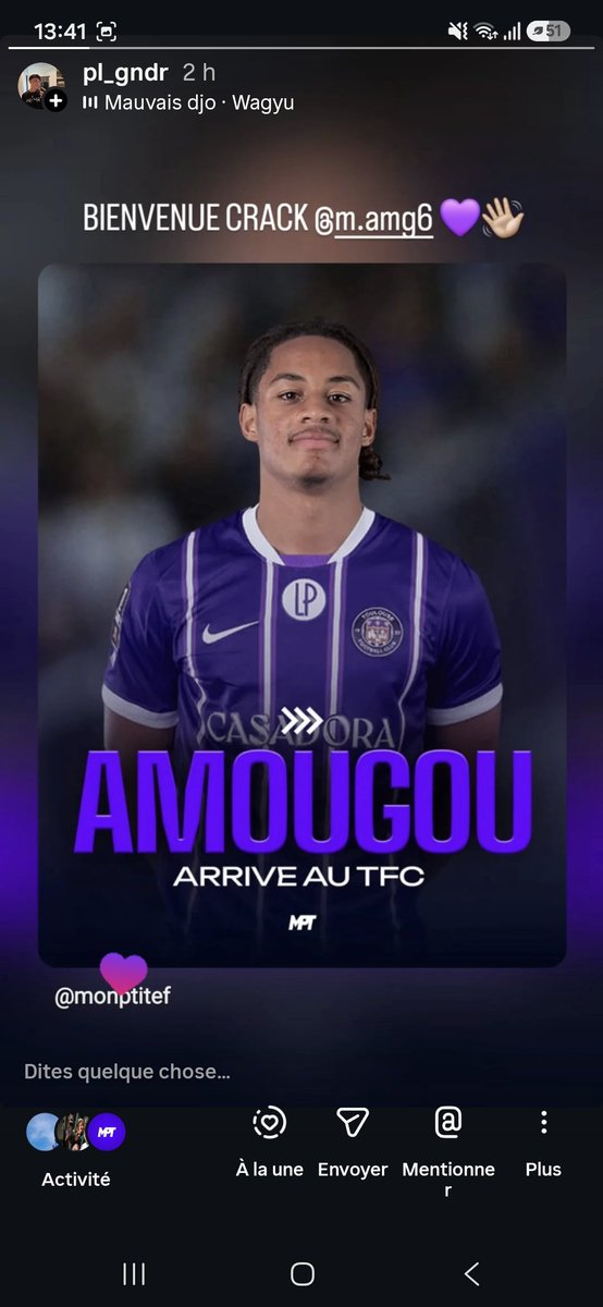 PaulGandner's tweet photo. Mathis Amougou qui voit ma sto ça fait plaisir je te souhaite de réussir chez nous cette année 💜 #toulouse #tefece #mercato #amougou https://t.co/hAe2sdVE6H