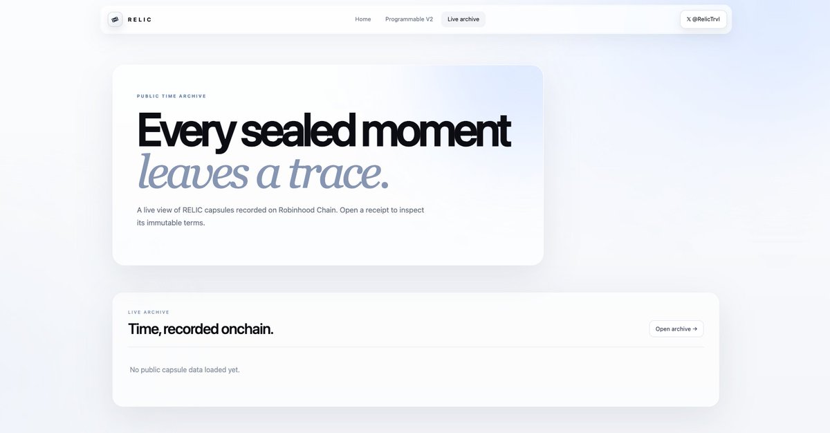 RelicTrvl's tweet photo. RELIC V2 is now live.

RELIC is no longer limited to simple time-locked capsules.

V2 introduces Programmable Time:

Conditional Capsules
Price-based unlocks
Token holder conditions
NFT ownership conditions
Multiple conditions in one RELIC
RELIC Chains that automatically re-lock part of the value into the future
Public onchain receipts
Fully onchain verification at claim

You can now program when, why and under which conditions value should move in the future.

V1 remains fully intact. V2 expands the protocol without touching existing capsules.

Program value for the future.

CA: 0x7f3c9dbf111b7685de7655c62e5d70bbdb7e9a47