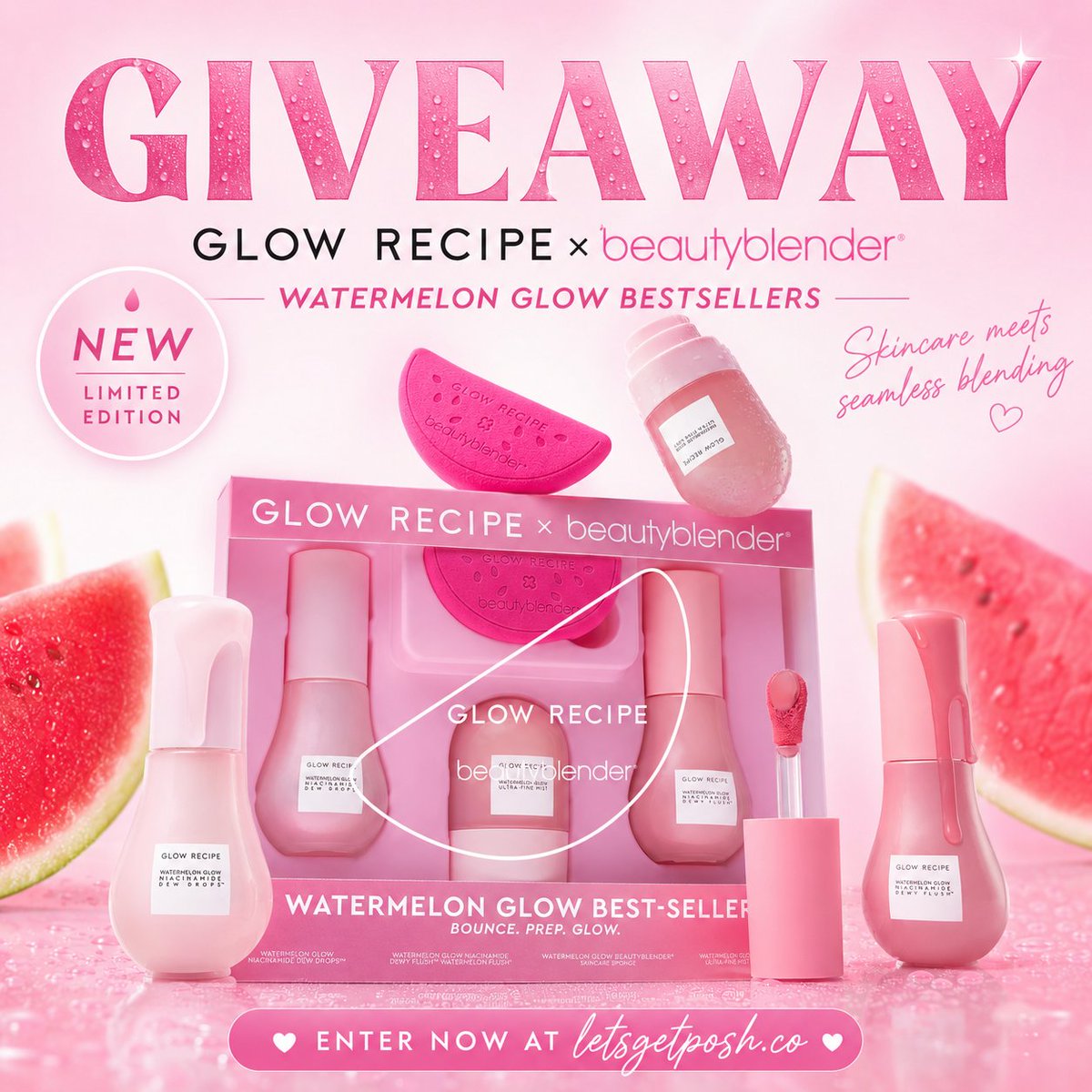 letsgetposh_co's tweet photo. 🍉✨ Glow Recipe x Beautyblender Watermelon Glow Bestsellers Giveaway ✨🍉

Get ready to bounce, prep, blend, and glow with this limited-edition Sephora-exclusive collaboration from Glow Recipe and Beautyblender! 💖🍉

This dreamy beauty set combines Glow Recipe's cult-favorite watermelon-powered skincare with a custom Watermelon Glow Beautyblender designed to help you achieve the ultimate fresh, radiant, glass-skin look. ✨💧

Prize Includes:
🍉 Watermelon Glow Niacinamide Dew Drops™
💗 Watermelon Glow Niacinamide Dewy Flush™ (Watermelon Flush)
💦 Watermelon Glow Ultra-Fine Mist
🩷 Exclusive Watermelon Glow Beautyblender™

Why You'll Love It:
✨ Helps brighten dull-looking skin
✨ Minimizes the appearance of pores
✨ Boosts hydration with hyaluronic acid
✨ Supports a healthy-looking glow
✨ Helps improve the appearance of uneven skin tone
✨ Lightweight, skincare-powered makeup prep
✨ Vegan, cruelty-free & gluten-free

Featured Ingredients:
🍉 Watermelon Extract
💧 Hyaluronic Acid
🌿 Centella Asiatica
✨ Niacinamide

Clinical Results:
💖 97% agreed skin looked more glowy
💖 94% agreed skin looked brighter
💖 94% agreed skin felt more hydrated
💖 94% showed improvement in the appearance of hyperpigmentation

Whether you're a skincare lover, glow-getter, or beauty enthusiast, this limited-edition set delivers hydration, radiance, and seamless blending in one gorgeous watermelon-inspired collection! 🍉✨💕

🌎 Open Worldwide where permitted by law.
Good luck, beauties! 💖🍀✨

💖✨ OPEN WORLDWIDE 🌎
🔗 LINK IN BIO ☝️
🎁 ENTER FOR YOUR CHANCE TO WIN!
If you don't want to wait, find it in our shoppable link in bio 🛍️✨
Good luck, Poshies! 💕✨

#GlowRecipe #Beautyblender #WatermelonGlow #BeautyGiveaway #SkincareGiveaway

https://t.co/h22fY8gQOA