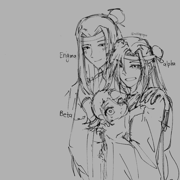 vidt4pe's tweet photo. silly omegaverse wangxian doodle with little a yuan.  I basically didn't kill wwx in this au so cause we know wwx was a strong cultivator that's why he is an alpha but in Mo Xuanyu's body he's an omega aha.

#MDZS #WangXian https://t.co/iYL4eLKSAL