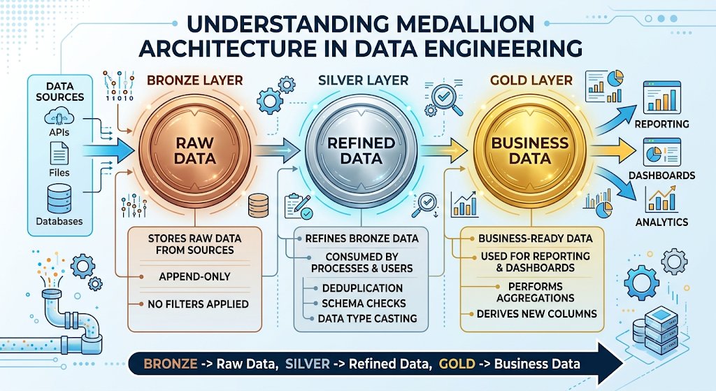 RajPrince_07's tweet photo. Medallion Architecture -
Bronze - We store the raw data into this layer . It is append only . We do not apply any filter .
Silver - We do some refinement  on data stored in Bronze . Deduplication , schema check ,casting data types .
Gold - We apply some aggregation .
#Databricks https://t.co/DHaeCJYGRQ