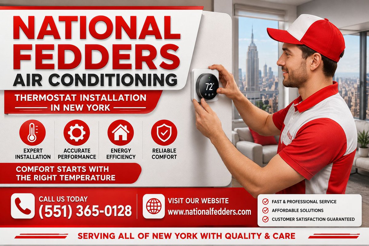 air_fedders's tweet photo. Enjoy precise temperature control with National Fedders Air Conditioning! Expert thermostat installation in New York ensures comfort, energy efficiency, and reliable performance. Call (551) 365-0128 today or visit https://t.co/YTu5M7Tl4X
#ACInstallation, #HVACServices, #newyork https://t.co/PzNpy6Bmgr