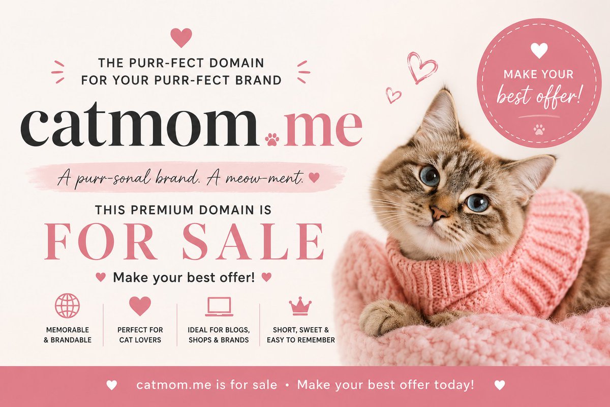 PremiumNamesHQ's tweet photo. 🐾 https://t.co/DqPlTkSjfc is FOR SALE!

💰 Make your best offer:
https://t.co/KPxsSReutq

#DomainForSale #PremiumDomain #CatMom #CatLovers #Domains https://t.co/SHF3HfYpwW