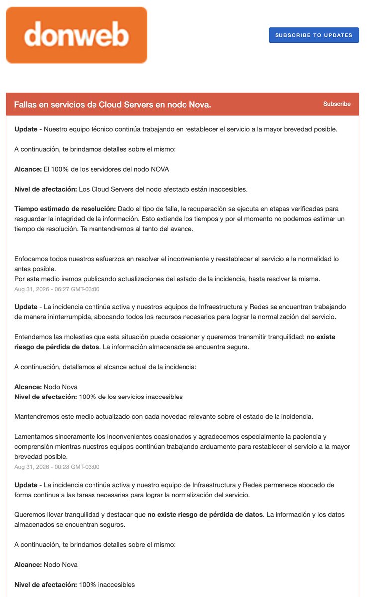 marianoreb's tweet photo. @DonWebOficial Solucionen el incidente de una vez porque somos muchos los que confiamos desde hace años en ustedes. Más de 24hs caido todo! Es increible! https://t.co/6hOK0aTwBs