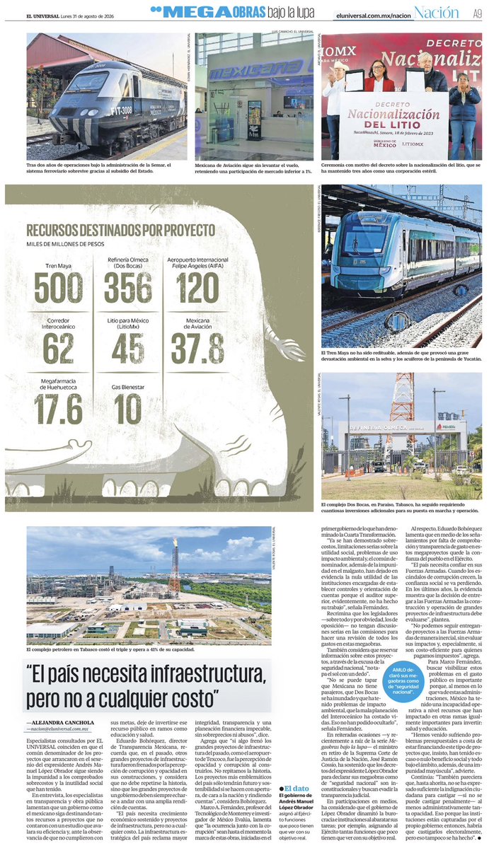 bereaguilarv's tweet photo. El sello de las megaobras de López Obrador: sobrecostos e ineficacia. 

Sus ocho proyectos emblemáticos acumulan 1 BILLÓN 53 mil 911 mdp.

🔴 Tren Maya: 500 mil mdp
🔴 Dos Bocas: 356 mil mdp
🔴 AIFA: 120 mil mdp
🔴 Interoceánico: 62 mil mdp
🔴 LitioMx: 45 mil mdp
🔴 Mexicana: 37.8 mil mdp
🔴 Megafarmacia: 17.6 mil mdp
🔴 Gas Bienestar: 10 mil mdp

La infraestructura pública más costosa de la historia reciente de México.

Las megaobras del macuspano terminaron en megaelefantes blancos.