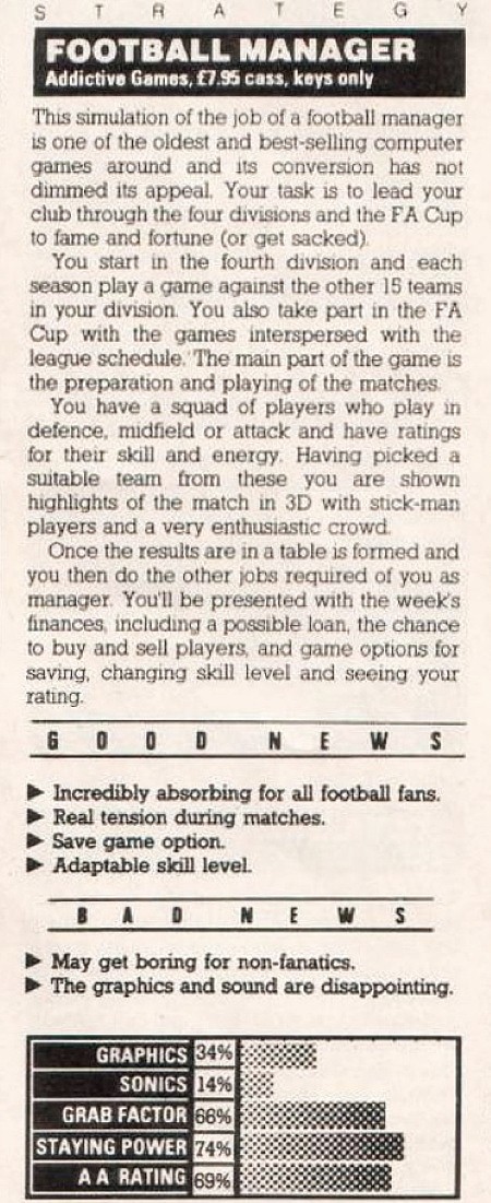 KevinToms's tweet photo. A nice review of Football Manager, from the first issue of "Amstrad Action" in 1985!
#KevinToms #FootballManager #AmstradAction #Amstrad #AmstradCPC #CPC464 #CPC664 #RetroComputers #HomeComputers #Microcomputers #80sComputers #PersonalComputer #RetroPC #UKComputers #UKRetro https://t.co/Tqb0qzC74X