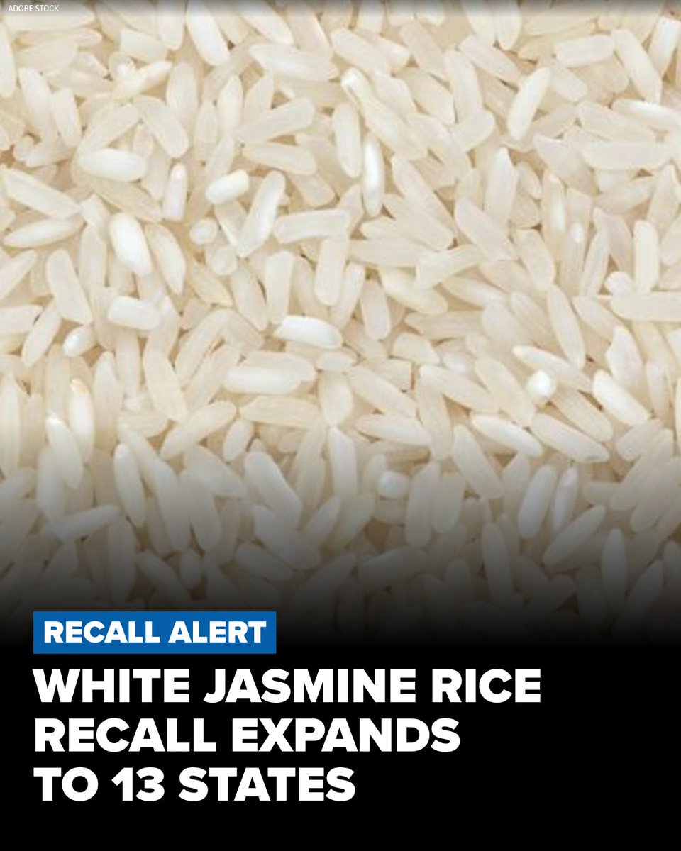 WWLTV's tweet photo. CHECK YOUR PANTRY | White jasmine rice has been recalled in 13 states after reports of "potential contamination with foreign materials." Here's what to check for: https://t.co/kzZFx7sku9 https://t.co/TLxfie2Ee8