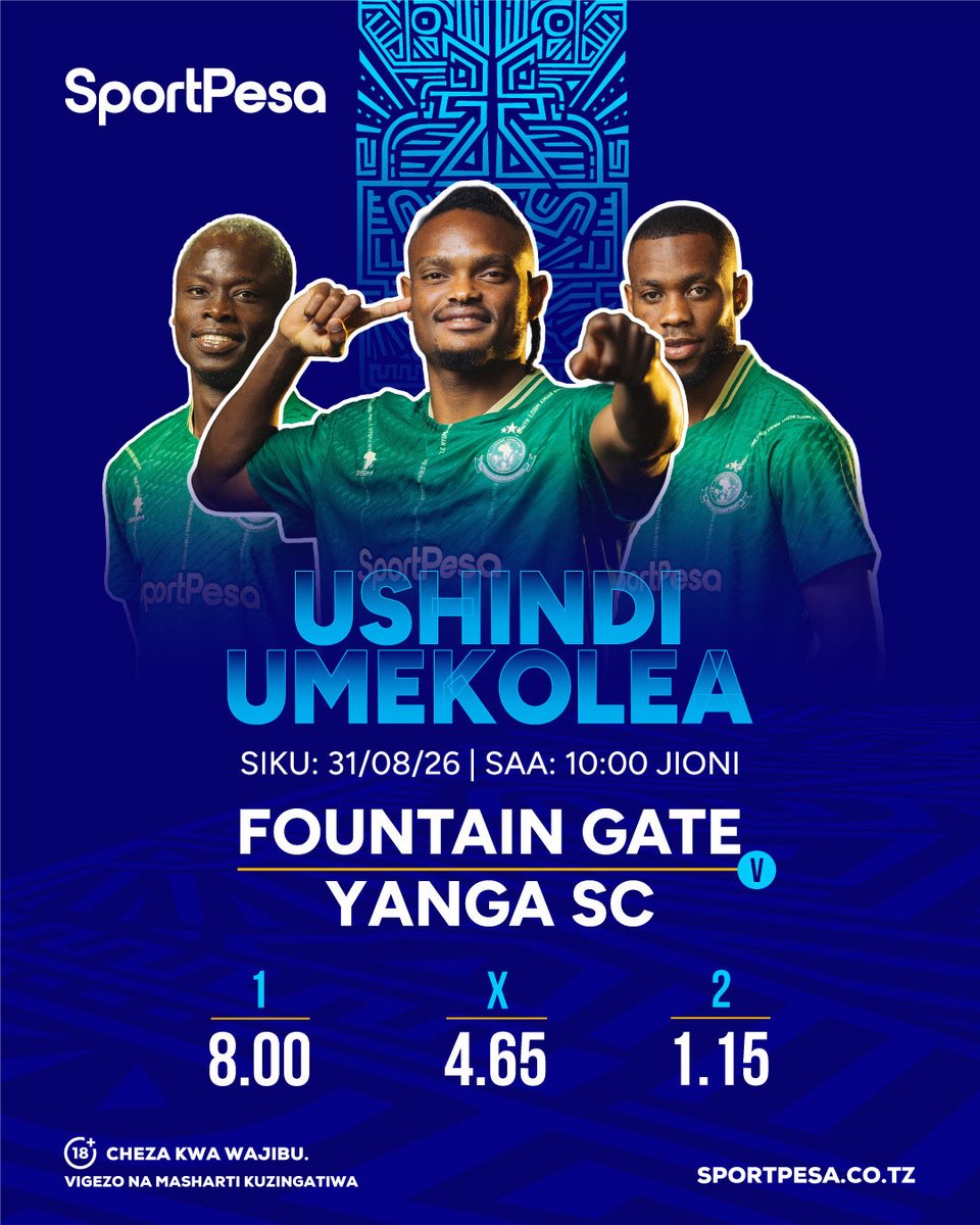 TZSportPesa's tweet photo. Mnasema eti nani akiongoza ligi nani hajacheza?
Fountain Gate ๐ Yanga
Suka mkeka na App au https://t.co/3yOI4K3S5b
#sportpesa #makeitcount https://t.co/guNqmnb9ly