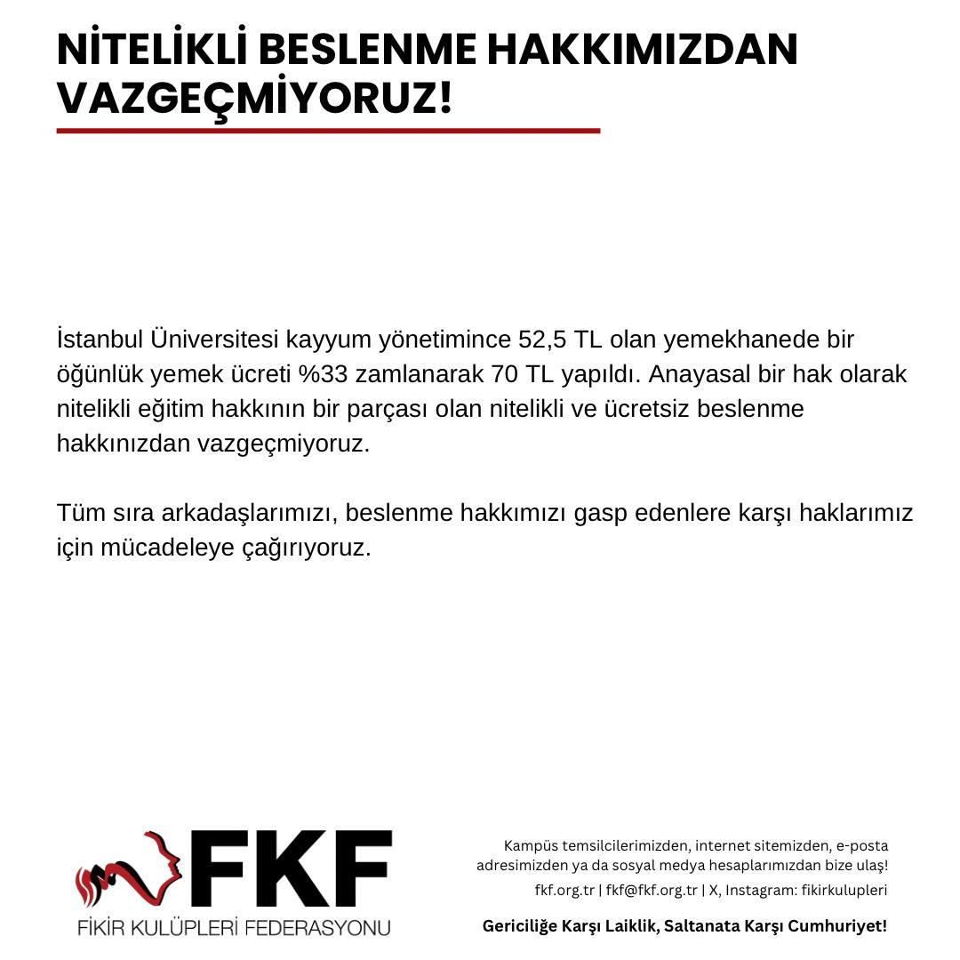 IstanbulUniFKF's tweet photo. Tüm sıra arkadaşlarımızı, beslenme hakkımızı gasp edenlere karşı haklarımız için mücadeleye çağırıyoruz.

https://t.co/iQzXtL7bFO https://t.co/crOHimcJ3k
