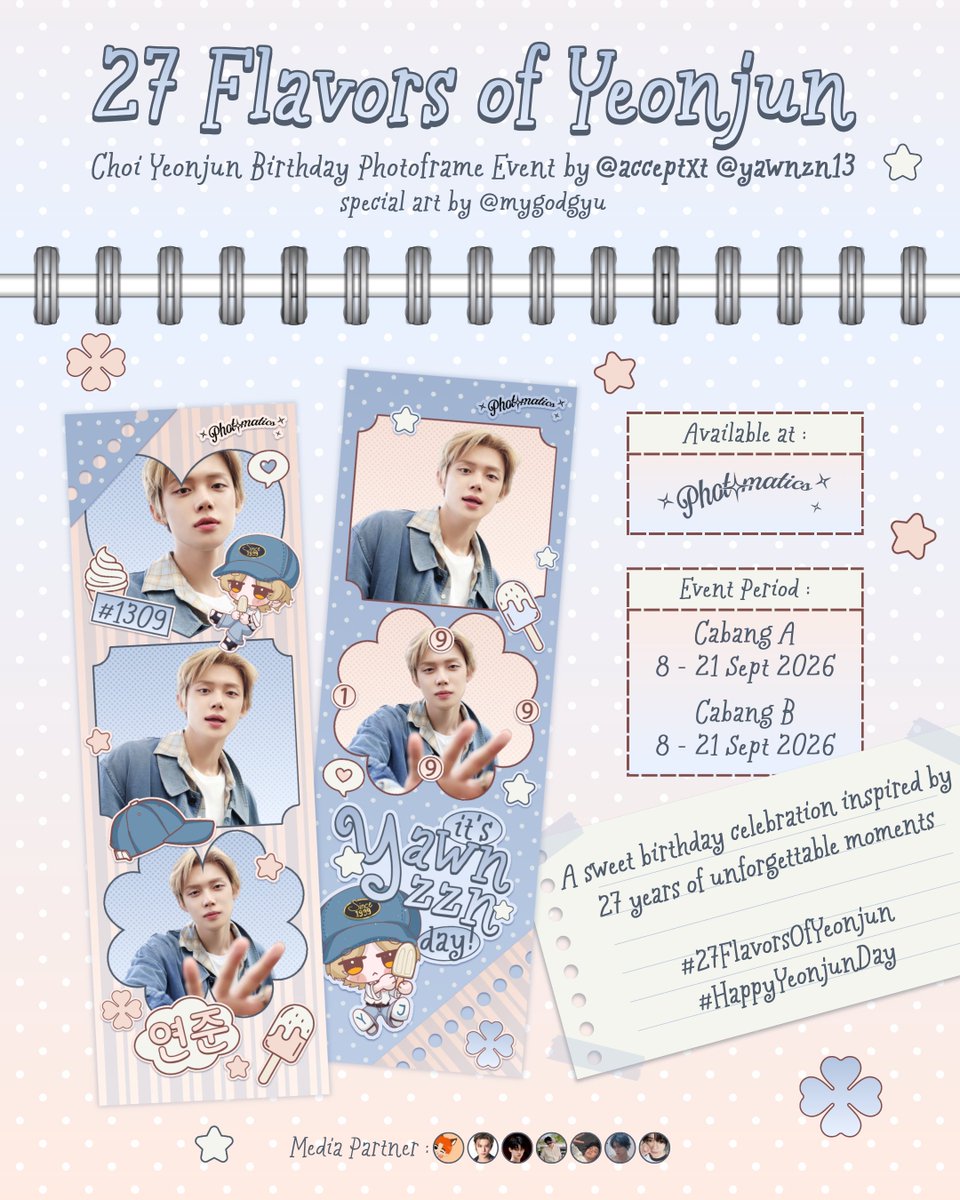acceptxt's tweet photo. 🍦27 Flavors of Yeonjun🍦

Choi yeonjun's birthday photoframe event by : @acceptxt @yawnzn13

Photomatics, 8-21 September 2026

A sweet birthday celebration inspired by 27 years of unforgettable moments.
#27FlavorsOfYeonjun #HappyYeonjunDay https://t.co/sFrW5QuJWE
