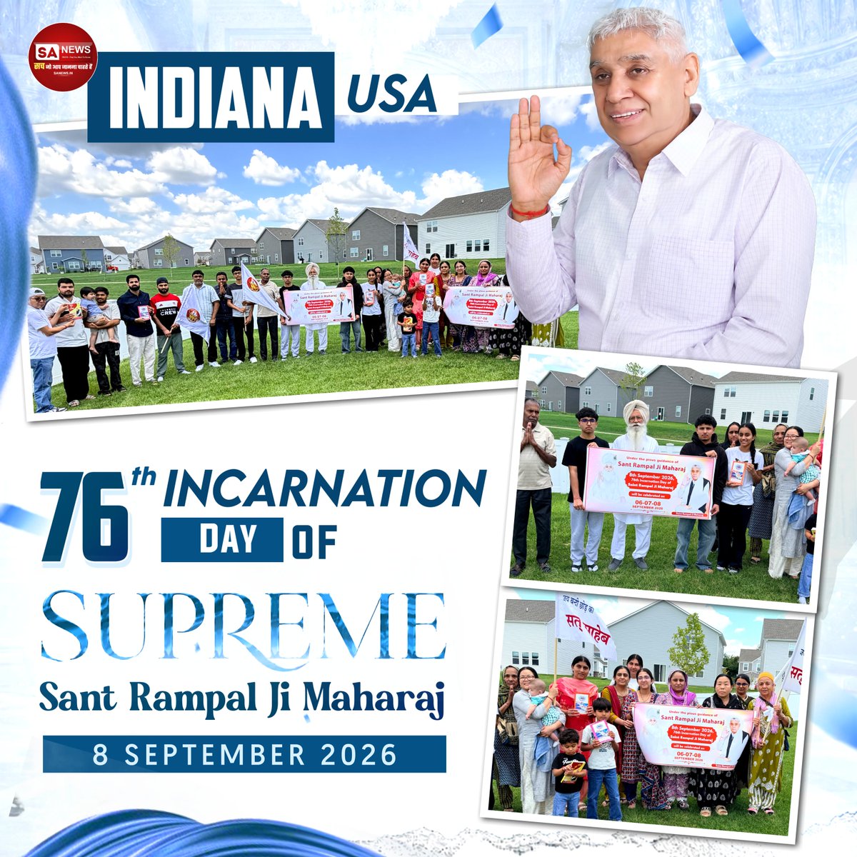 SatlokChannel's tweet photo. Sant Rampal Ji Maharaj’s 76th Incarnation Day Will Be Celebrated Grandly in Indiana, USA .  #SantRampalJiMaharaj #76avtarandiwas #celebration #Indiana https://t.co/faAi2tLcfH