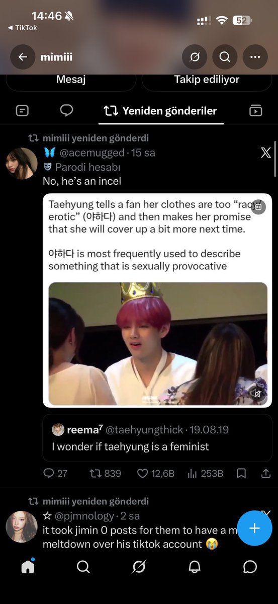 skzretro's tweet photo. 🚨arkadaslar ben de dahil bircok kisi takip ediyor simdi cikardim bilginiz olsun. daha once hic bu tarz tweetlerini gormemistim ama belli ki taehyung antisiymis jikookcu:d surekli reportlara dusen antilerin tweetlerine ait rtlerle dolu hesabi :) https://t.co/7ej7NYs01J