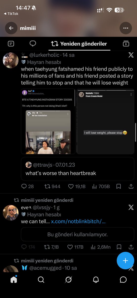 skzretro's tweet photo. 🚨arkadaslar ben de dahil bircok kisi takip ediyor simdi cikardim bilginiz olsun. daha once hic bu tarz tweetlerini gormemistim ama belli ki taehyung antisiymis jikookcu:d surekli reportlara dusen antilerin tweetlerine ait rtlerle dolu hesabi :) https://t.co/7ej7NYs01J