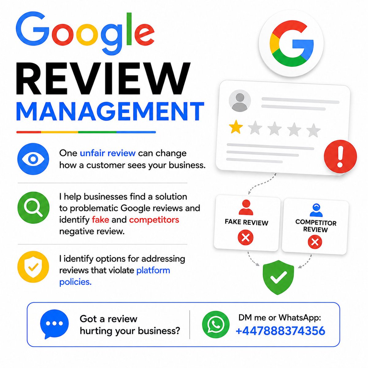 Rowan_repair's tweet photo. #Gmb #googlemybiz
I help businesses find a solution to problematic Google reviews and identify fake and competitors negative review, I identify options for addressing reviews that violate platform policies.
Got a review hurting your business? DM me or WhatsApp: +447888374356 https://t.co/OggOEl2T0D