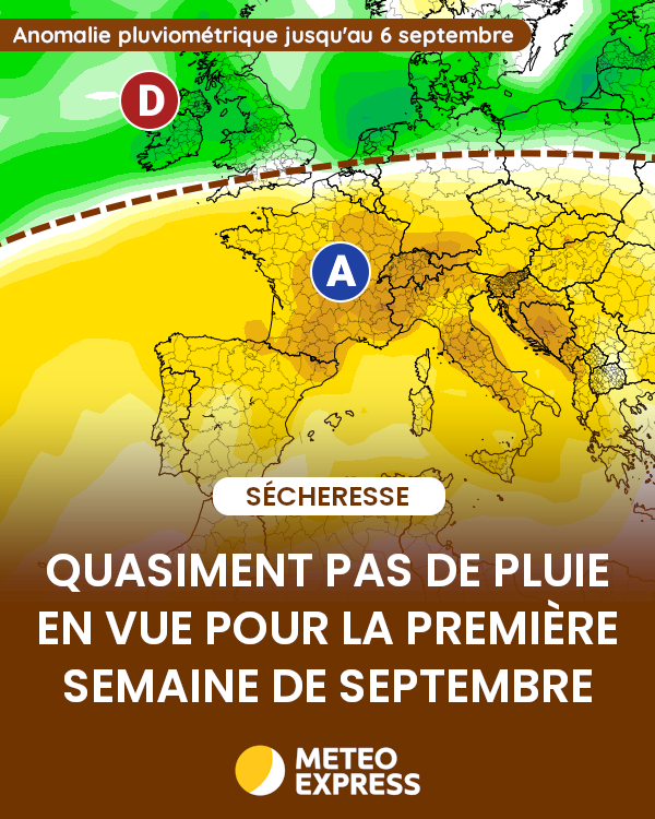 MeteoExpress's tweet photo. 🌂 Après les averses de ce lundi au nord, nous allons entrer dans une nouvelle séquence anticyclonique et très sèche. Ce manque de pluie couplé au soleil et à la chaleur vont causer une nouvelle accentuation de la sécheresse. https://t.co/mSR9lpyyt9