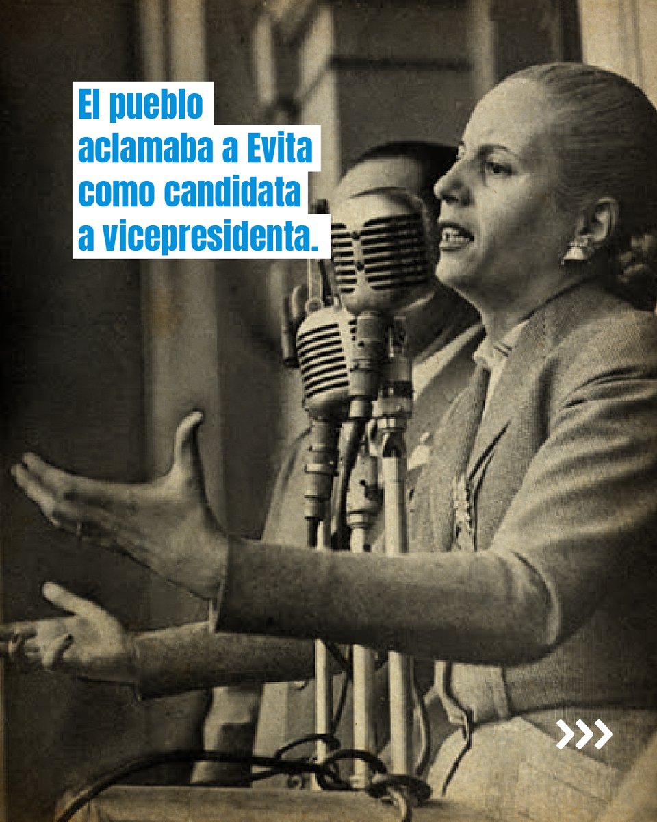 cgtoficialra's tweet photo. 🗣️“YO NO QUIERO OTRA COSA QUE ESTE CARIÑO”

El 31 de agosto de 1951, Eva Duarte de Perón comunicaba por cadena nacional su decisión irrevocable de renunciar a la candidatura a vicepresidenta de la Nación.

Nueve días antes, cientos de miles de trabajadores y trabajadoras habían colmado la 9 de Julio en el histórico Cabildo Abierto convocado por la CGT para pedirle a la Jefa Espiritual de la Nación que acompañara a Juan Domingo Perón en la fórmula presidencial.

Evita eligió permanecer en su puesto de lucha, junto a las y los trabajadores, las mujeres y los humildes. Su lugar era junto al pueblo trabajador y su ejemplo seguirá vivo en la lucha inclaudicable del movimiento obrero organizado, que hará oír su voz cada vez que pretendan avasallar sus derechos y conquistas.