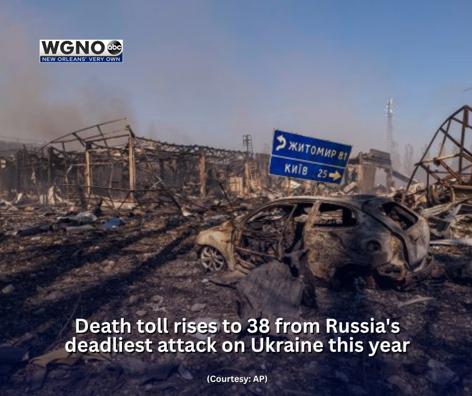 WGNOtv's tweet photo. The death toll from a Russian strike on a warehouse west of Kyiv, the war’s deadliest attack so far this year, rose to 38 with four people still missing, Ukrainian President Volodymyr Zelenskyy said on social media Sunday.
https://t.co/cZhOhJms8z https://t.co/wT2fbjlHN2