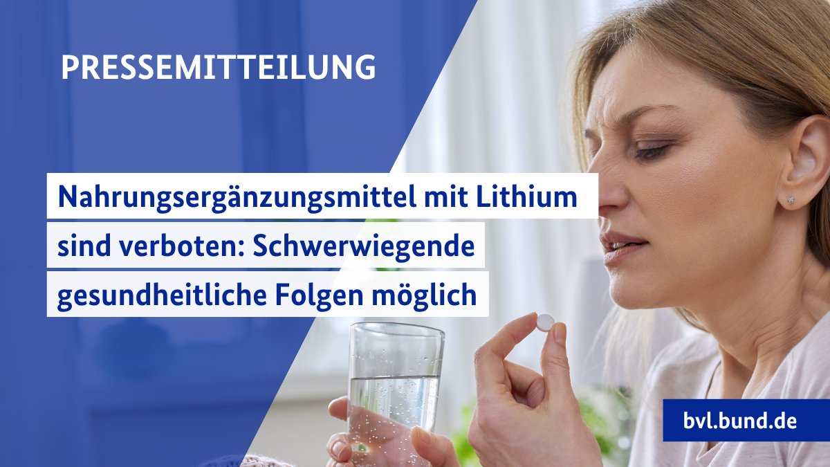 BVL_Bund's tweet photo. 💊 Produkte mit Lithium werden online als Nahrungsergänzungsmittel für „mentale Klarheit“ oder „innere Ruhe“ beworben. In der EU ist Lithium in Nahrungsergänzungsmitteln verboten. Die Produkte können gesundheitsgefährdende Folgen haben.
🔗 https://t.co/ZjBuxQSqux https://t.co/wGNp4IOEqw