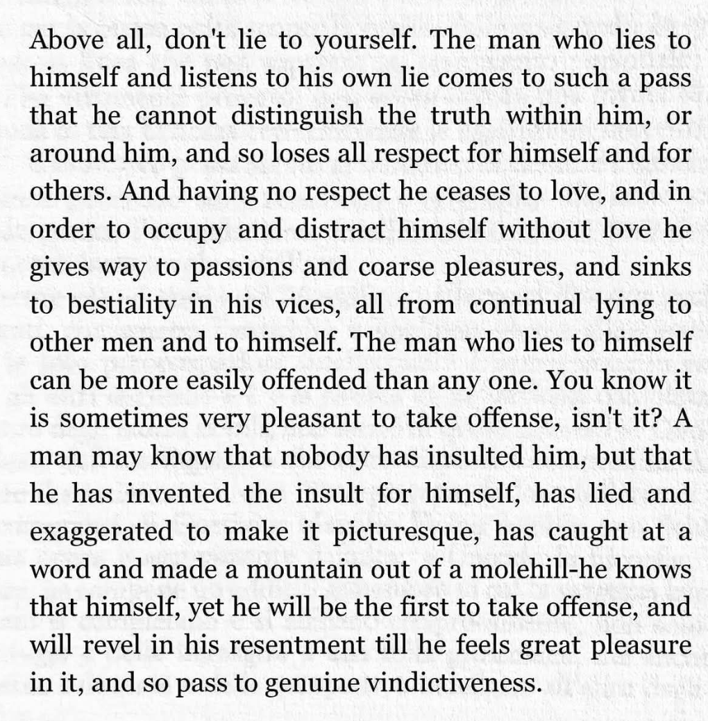 Dostoevskyquot's tweet photo. dostoevsky understood something uncomfortable about resentment, sometimes we create the offense because being offended gives us something to feel https://t.co/Dh3l8MMDNO