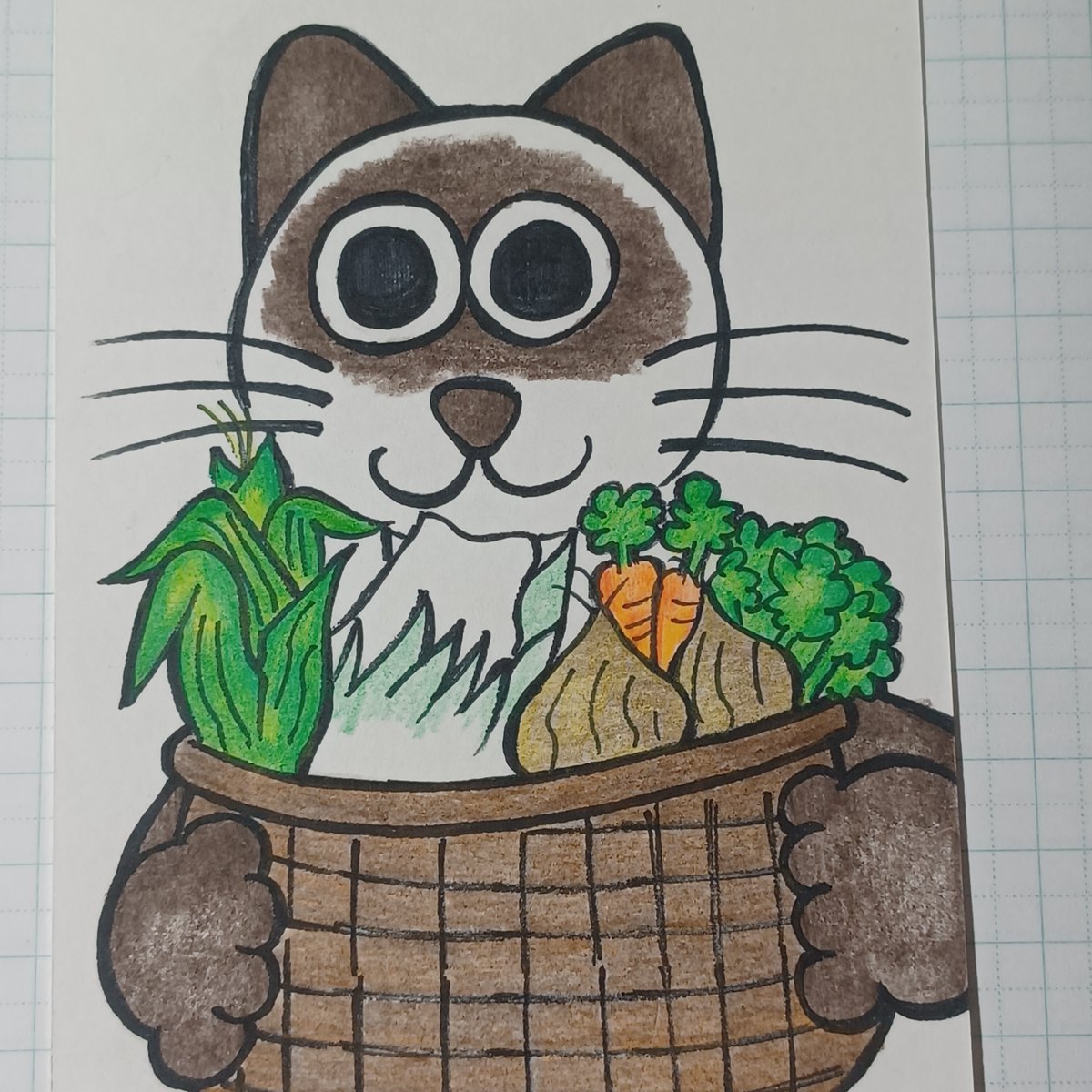 tonisuberi's tweet photo. 沢山食べて、元気つけたい猫さん　#イラスト　#色鉛筆　#野菜の日 https://t.co/DYoWp12ZxR