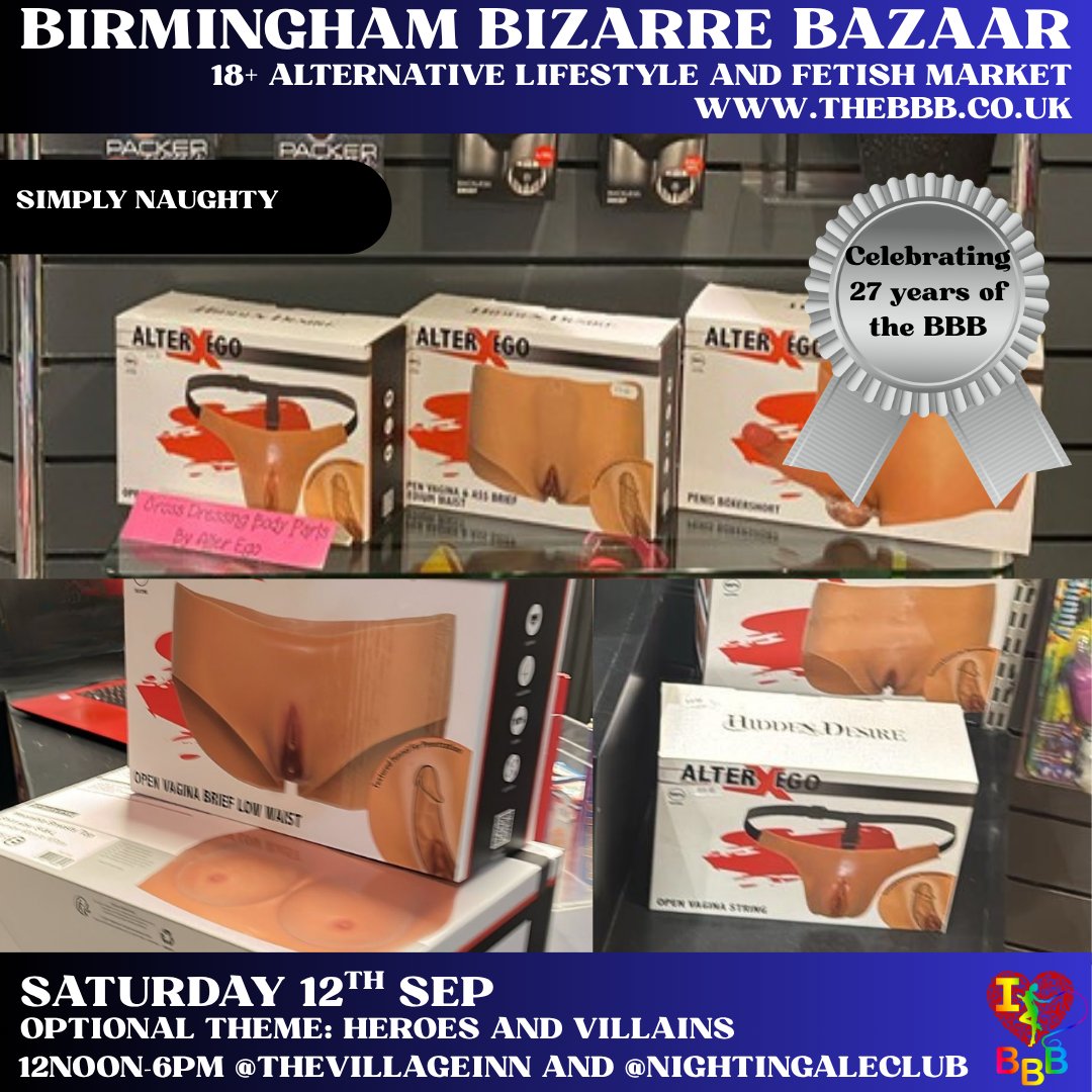 BBBAltFetBazaar's tweet photo. 🖤 September's BBB celebrates 27 YEARS of Birmingham Bizarre Bazaar! Featuring SimplyNaughty
Heroes &amp; Villains • 18+ Fetish &amp; Alternative Market
🗓 Sat 12 Sept | 12–6PM
📍 Village Inn &amp; Nightingale Club, Birmingham
https://t.co/LV63CY9S8z
#BBB27  #AltBrum #BrumEvents https://t.co/pEp4qmT1Rn