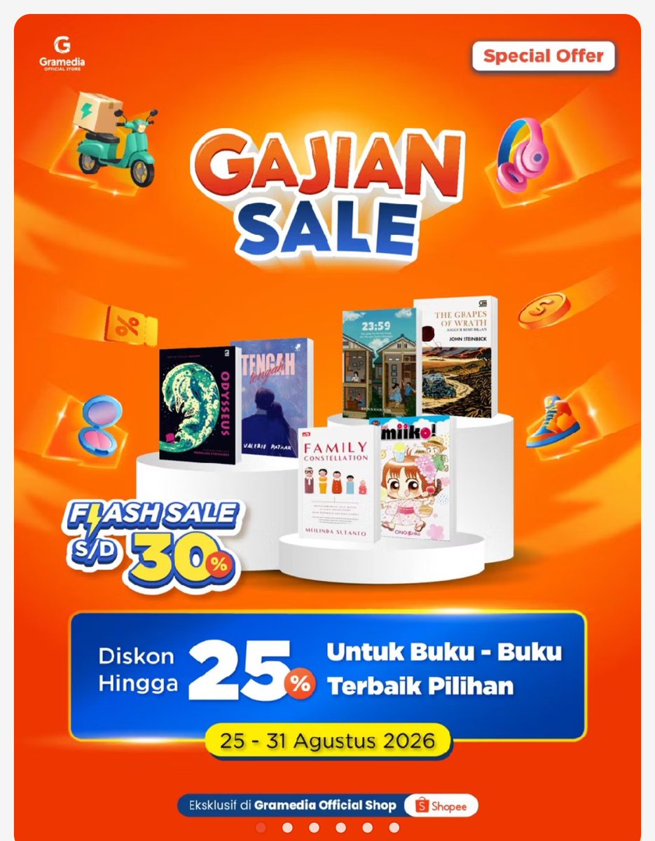 Nathanncaroll's tweet photo. PROMO GRAMEDIA PAY DAY SALE MASIH ADA! 🔥

Buruan gaes selagi gramedia masih ngadain gajian sale nih, potongan harganya mantep bangett! https://t.co/dOzkE81QMt