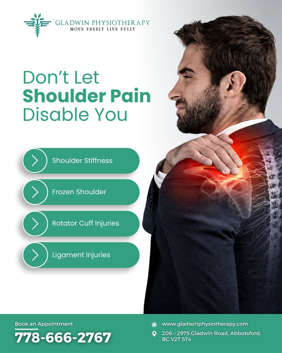 mobility_physio's tweet photo. Shoulder pain or stiffness affecting your daily movement? Physiotherapy can help support mobility, strength, and function with personalized care in Abbotsford, BC.

Learn more: https://t.co/MRa3hQtjaO

#Physiotherapy #ShoulderPain #AbbotsfordBC #PhysiotherapyAbbotsford https://t.co/3zrpOXgWrk