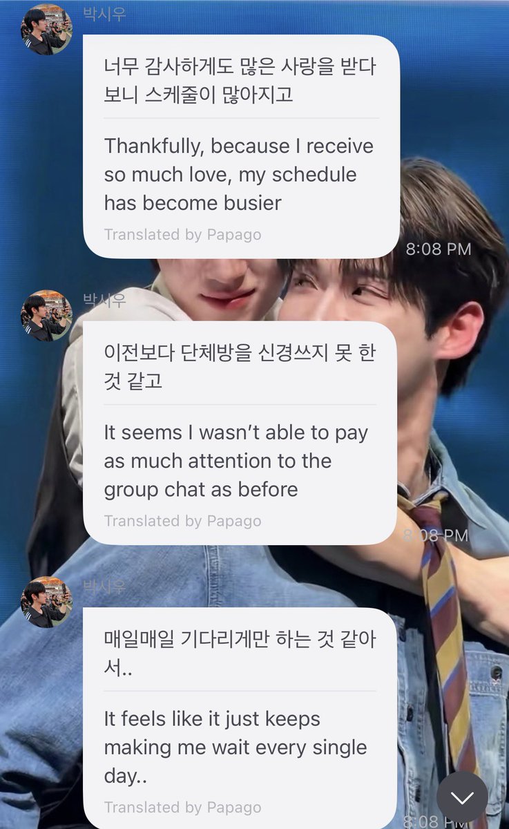 Violinti4SY's tweet photo. Shuu 😭😞 a goodbye message before closing the gc? 

“It feels like I’m just keeping you waiting day after day...”

Don’t feel sorry :(( we value your rest time more than anything else. 

Aaah don’t make me cry. https://t.co/wmn4segclS