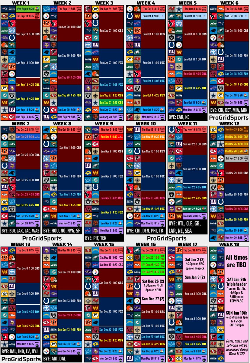 ProGridSports's tweet photo. The 2026 Schedule - Weeks 1 through 18 https://t.co/fqHS2rbA6L