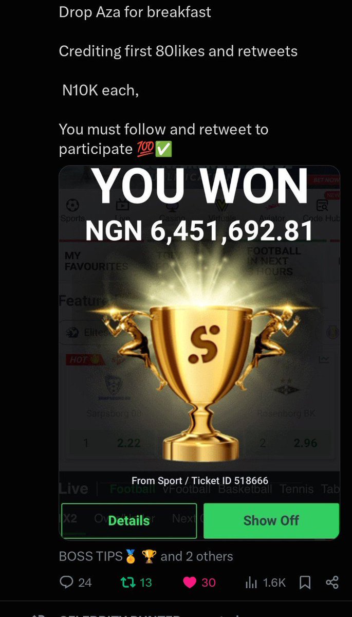 wojueno's tweet photo. @mastertips1516 @BOSSTIPZ22 @BAZTIPS01 @MrSofttips I dey part of first 80 oh abeg no fall my hand chief

7077319179
Opay
Marvis https://t.co/qV2j4hnTTt