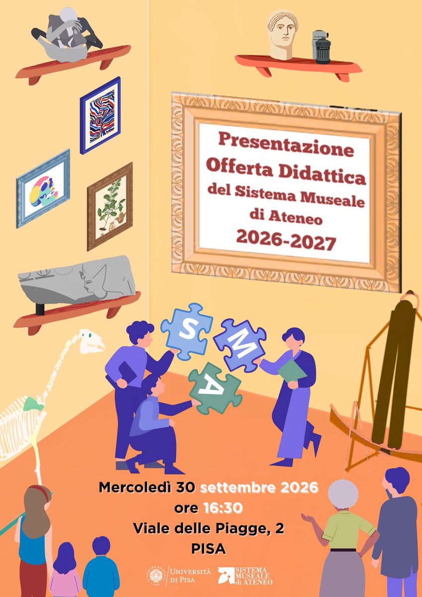 SMA_Unipi's tweet photo. 🏛️Il Sistema Museale di Ateneo di Pisa presenta l'𝐎𝐟𝐟𝐞𝐫𝐭𝐚 𝐃𝐢𝐝𝐚𝐭𝐭𝐢𝐜𝐚 𝐚.𝐬. 𝟐𝟎𝟐𝟔-𝟐𝟎𝟐𝟕 per le scuole di ogni ordine e grado:
🗓️30 settembre 2026, ore 16:30
📍Viale delle Piagge, 2 - Pisa
https://t.co/oQrPG7Rd2N

@Unipisa @ComunePisa @TerrediPisa https://t.co/liDujqJWBE